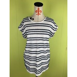 Vince Camuto Blouse Women's M White Black Striped Sleeveless Top Crew Neck